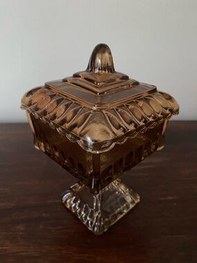Jeannette Glass • Wedding Cake Box • Brown Glass